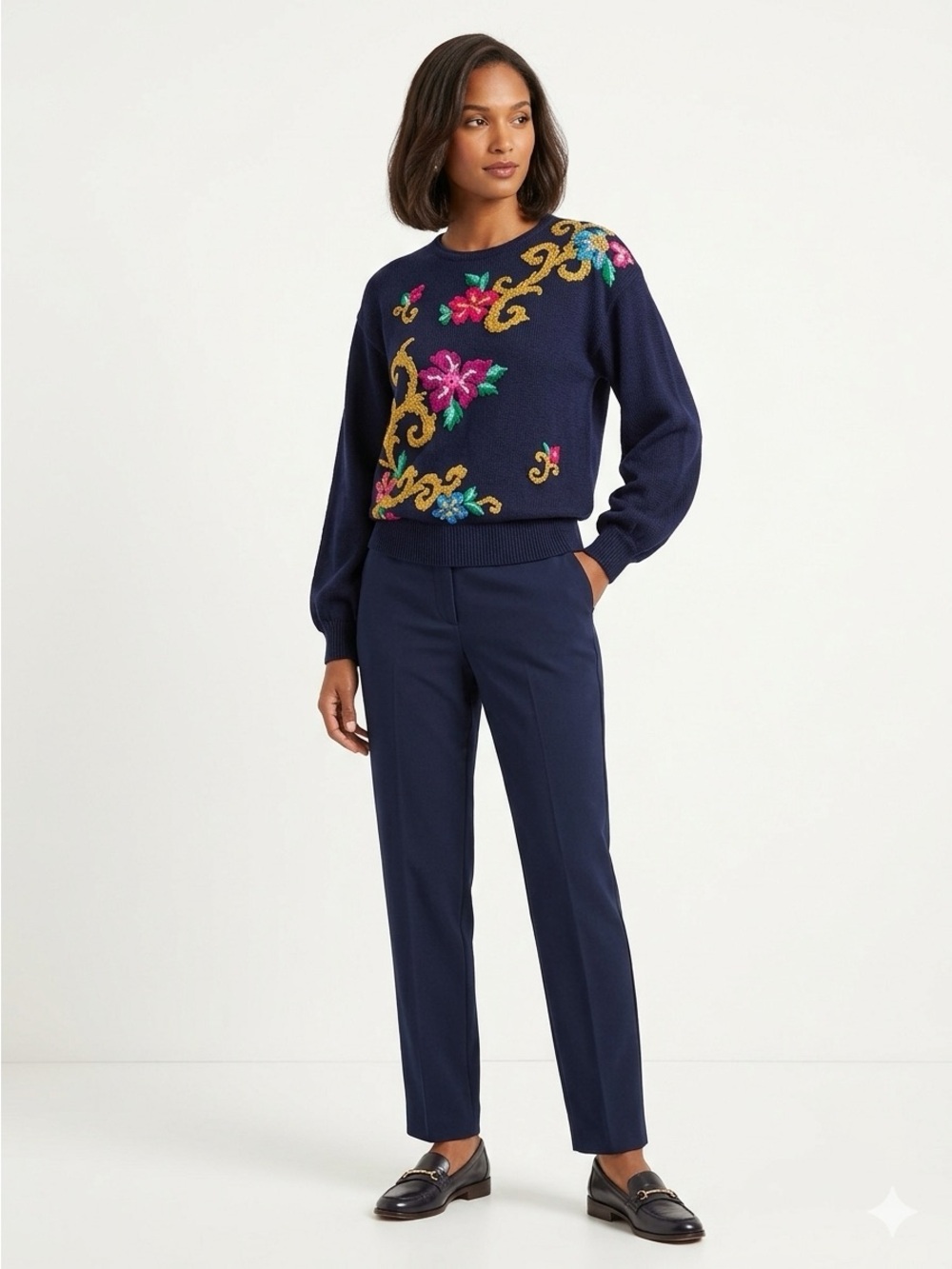 LIZ CLAIBORNE Navy Blue 2p Sweater Pant M Medium 10 Silk Cotton Poly $100 lcsr